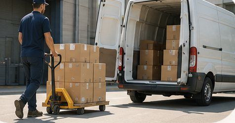 Entrega de mercancía en camioneta de reparto